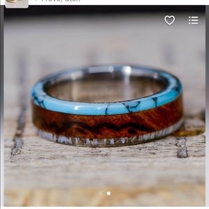 Rosewood, Turquoise and Antler inlay ring size 4.5